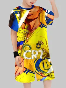 Cristiano Ronaldo Football Set, Short Sleeve T-Shirt & Printed Shorts, Cr7 Logo, Spring & Fall Sports Wear, Soccer Jersey Outfit, Soccer Jerseys Set