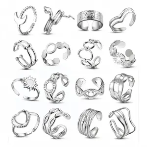 12/16PCS Adjustable Toe Rings for Women Flower Arrow Open Tail Ring Beach Foot Jewelry Set in Vintage Silver & Platinum Plating