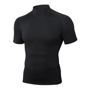 High-necked tight-fitting quick-drying clothes men's elastic T-shirt running fitness training clothes sweating sports compression short sleeves Activewear Gym Gym Tees Gym Outfit Tee Athletic Tennis Attire