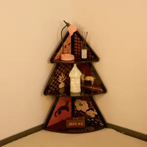 Christmas Tree Corner Cabinet, Artistic Triangular Display Shelf with Patterned Panels, Festive Home Accent for Living Room, Bedroom, or Entryway — Perfect Christmas Gift for Family & Friends
