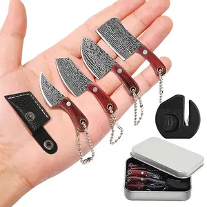 1 box, mini pattern set, including 4 knives, 4 knife sheaths, 1 sharpening stone, outdoor camping EDC tool set, portable keychain, multi-purpose, Edc Multi Tools, Portable Multipurpose Knives