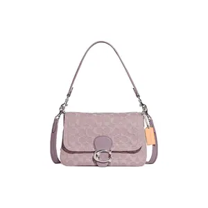 COACH Tabby 26 Letter Logo Clasp Classic Monogram Satchel Crossbody Bag for Women in Pink Denim and Leather