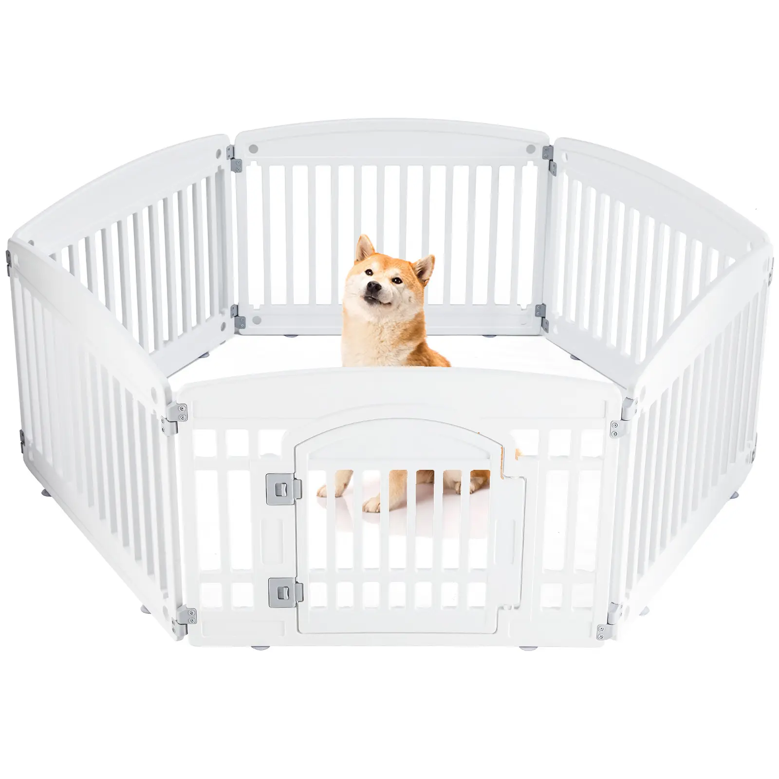 Plastic Dog Playpen Gate - 4/6-Panel 24" Expandable Durable Pet Fence for Medium Dogs, Indoor & Outdoor Portable Puppy Playpens with Secure Locking Door, White/Black, Playpen Gate Playpens