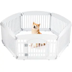 Plastic Dog Playpen - 4/6-Panel 24" Expandable & Durable Pet Fence for Medium Dogs - Indoor & Outdoor Portable Puppy Playpen with Secure Locking Door, White/Black
