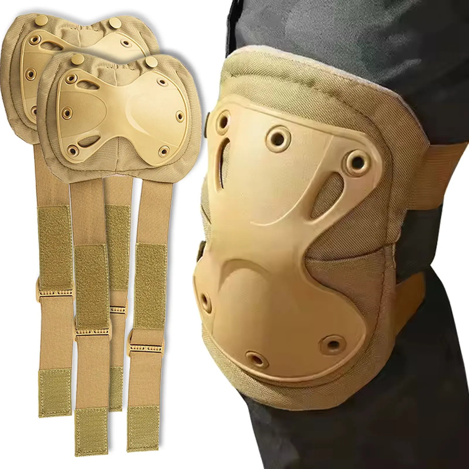 Professional Tactical Kneepads - Thick EVA Foam & Thick Sponge Cushioning, 15x25.5cm Ergonomic Hard Shell, Shock-Absorbing, Adjustable Elastic Straps, Heavy-Duty Support for Hiking, Camping, Tactical Accessories