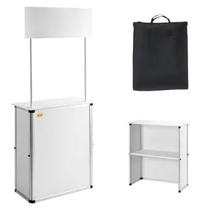 VEVOR Promotion Counter Table, Portable Tradeshow Podium Table, 30.91" x 14.96" x 71.46", Display Exhibition Counter Stand Booth Fair with Wall, Pop Up Podium with Storage Rack/Carrying Bag