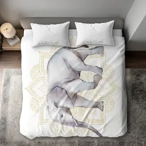 360 Stand King Size Decorative Duvet Cover - Elephant-on-Mandalas Animal-Themed Bedding for Home Decor, Washable Covers
