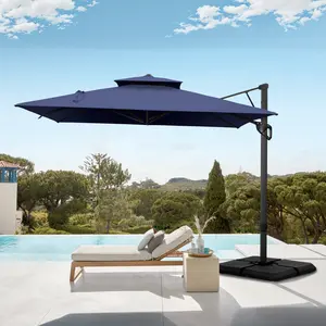 PHI VILLA One Button Open 9X12ft Automatic Hydraulic Cantilever Umbrella 360-Degree Outdoor Patio Parasols Umbrellas (With Cross Base/Weighted Base),Summer Day