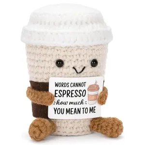 Collectible Dolls Handmade Coffee Cup Ornament, Emotional Support Decor, DIY Gift, Perfect for Halloween Christmas, Home Decoration, Handmade Crochet Figure