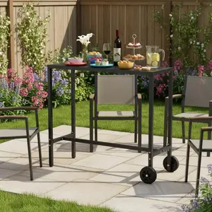 39 Inch Outdoor Bar Table, Counter Height Bar Table with Wheels and Adjustable Leveling Feet, Black Pub High Top Table for Kitchen Home Bar Patio Balcony