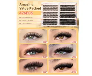 Eyelash Clusters 30D+40D+50D+60D+80D+100D Lash Clusters Wispy Individual Lashes 476PCS D-curly Lash Extension 10-16MM Natural Lashes Clusters DIY Cluster Eyelash Extensions
