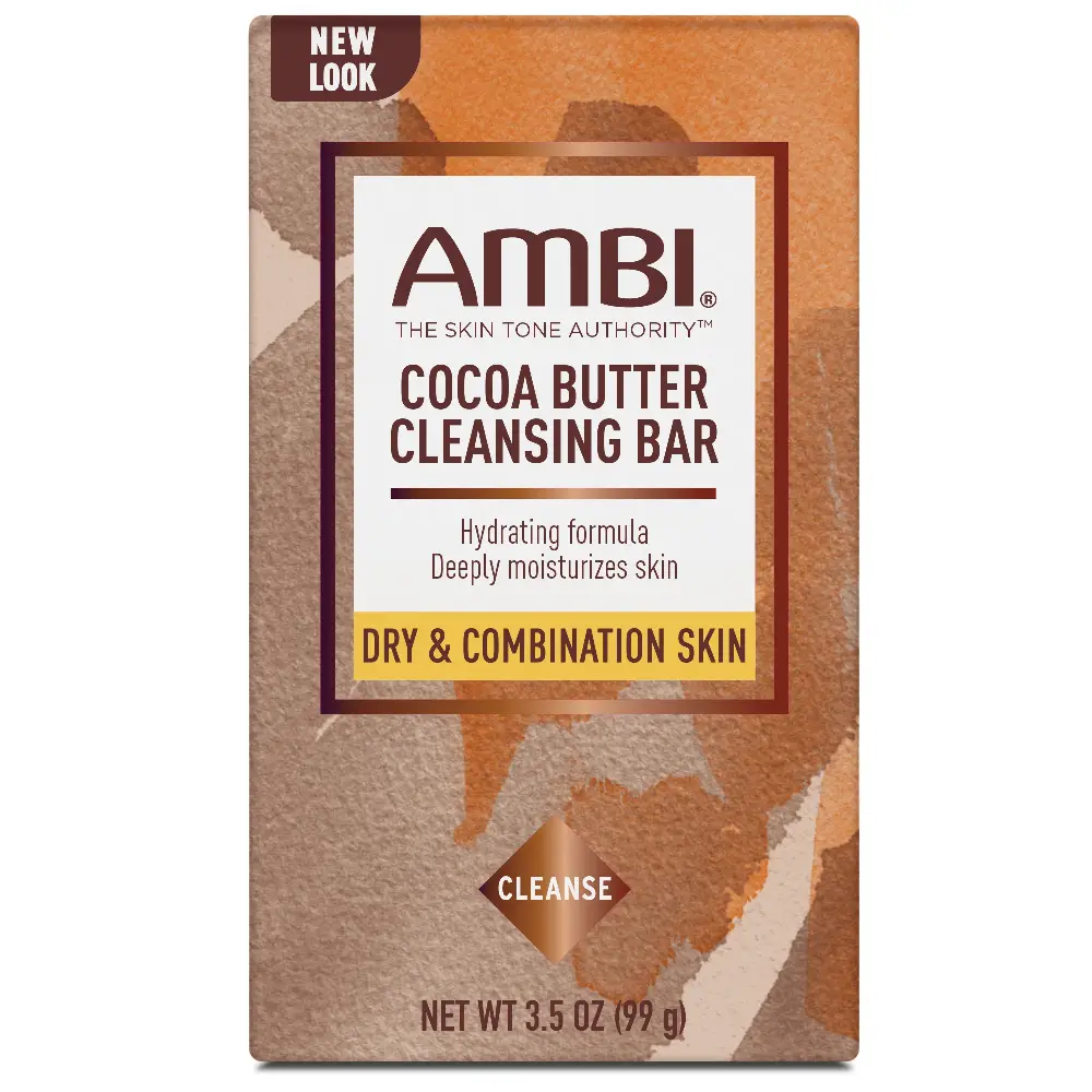 Ambi Facial Cleansing Bar with Cocoa Butter, Moisturizing Formula for Dry Skin, Smooths and Evens Tone, 3.5 oz, Moisturize, Cleanser, Soft Skin, Hydrating Cleanser, Face Washes, Gentle Cleansing Formula, Moisturizer, Face Soap, Facial Wash, Smooth Skin Ro