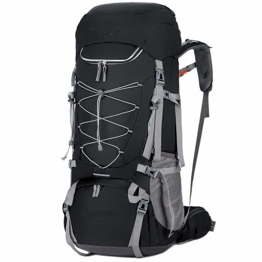 75L Ergonomic Hiking Backpack Mesh Padded Zippered Waist & Pockets