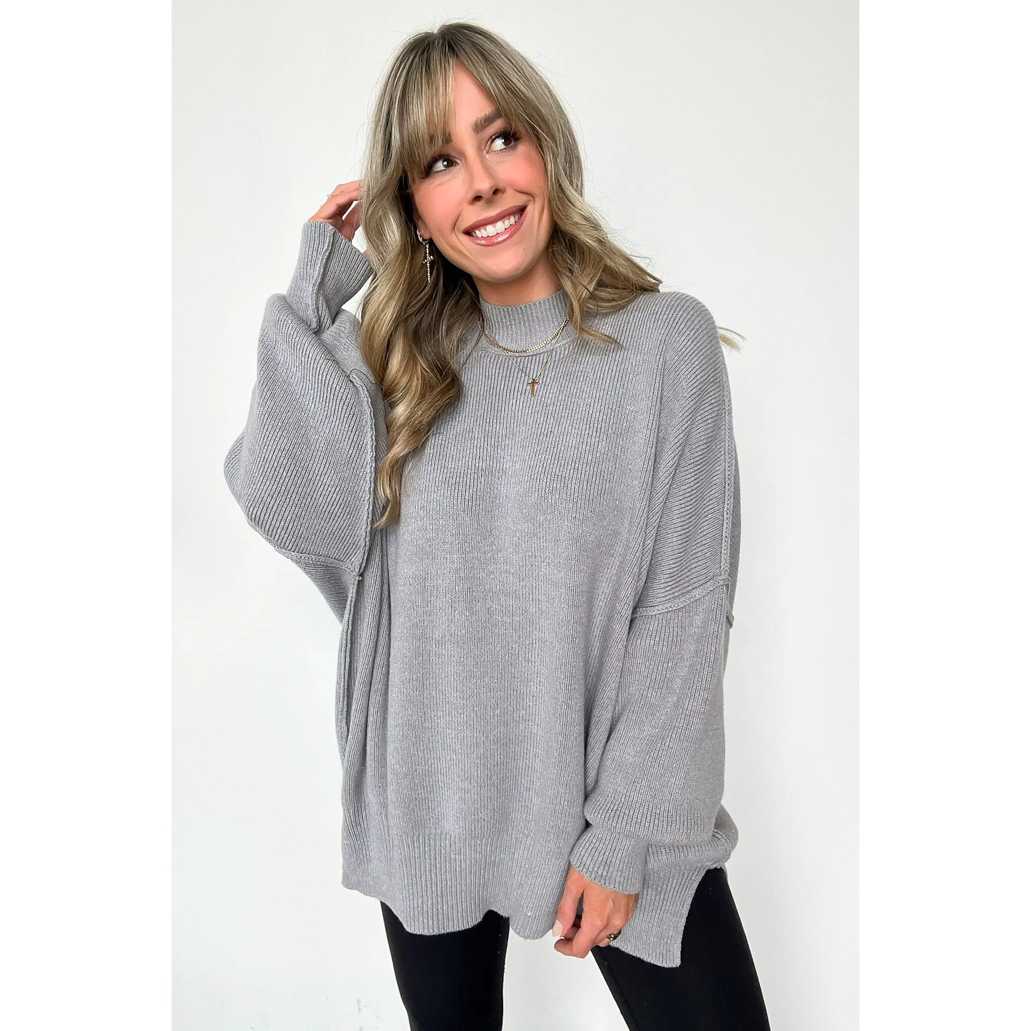 Simple Street Side Slit Oversized Sweater