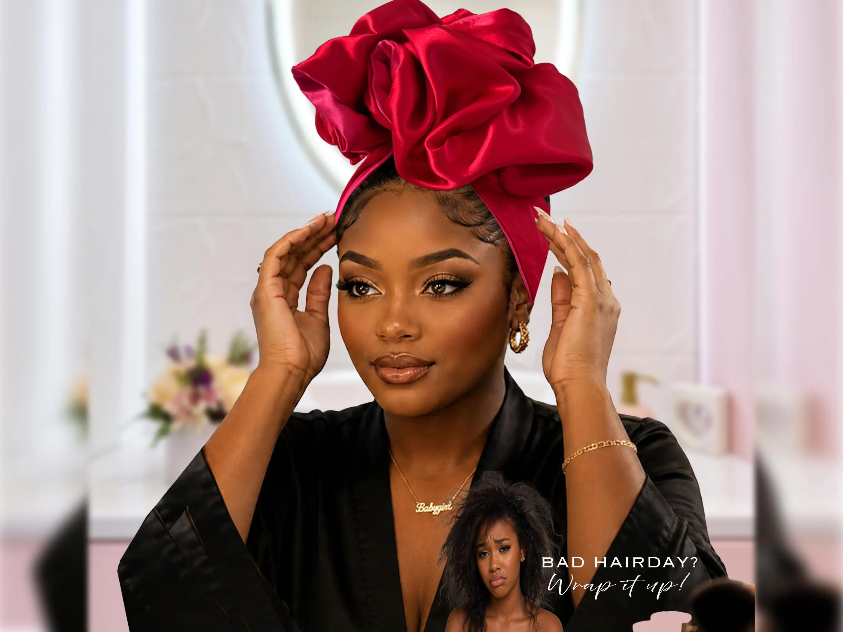 Extra Wide Satin Head Wrap | Adjustable Protective Style Headband for Natural Hair | Wired Headband