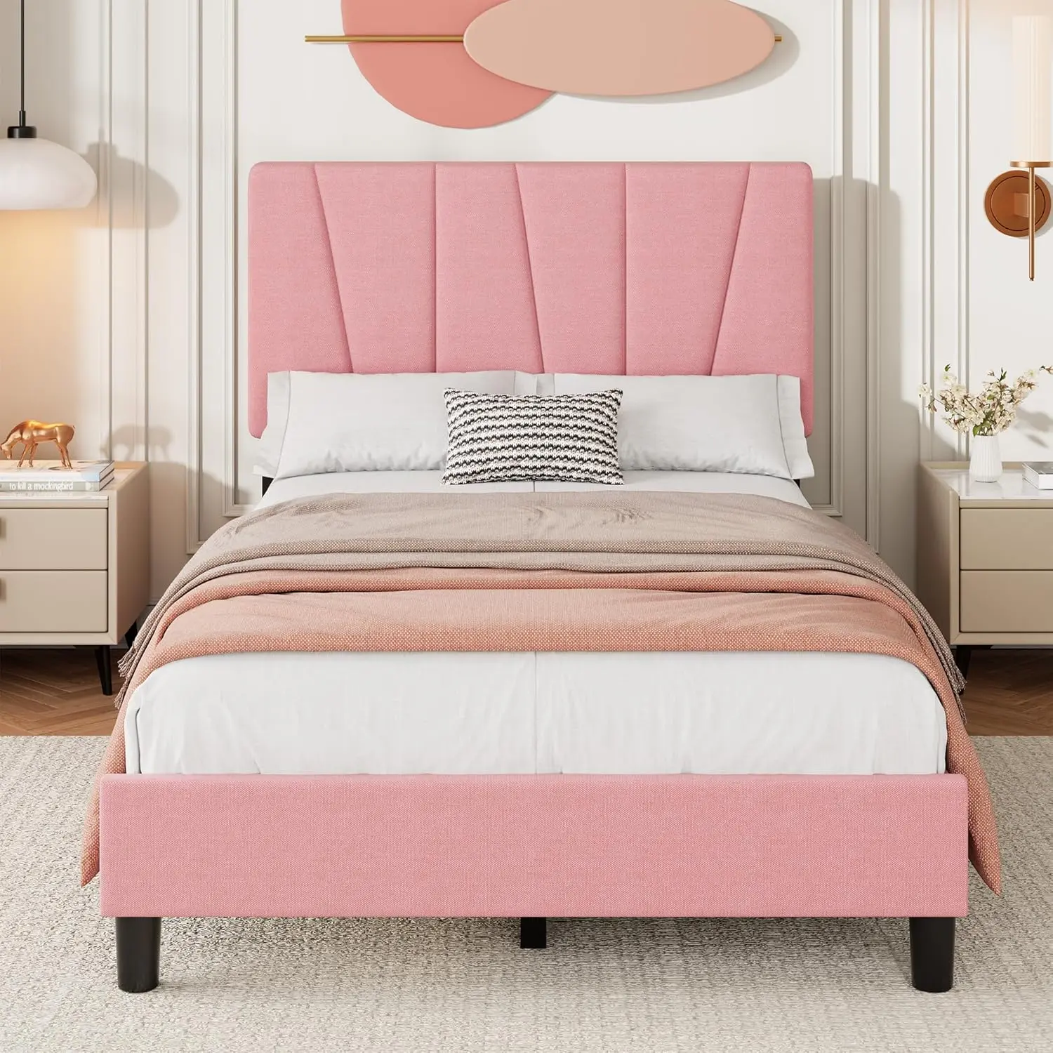 GAOMON Twin XL Sturdy Platform Bed Frame - Linen Upholstered with Adjustable Headboard, Strong Wooden Slats, Mattress Foundation, No Box Spring Needed, Easy Assembly, Nonslip, Silent