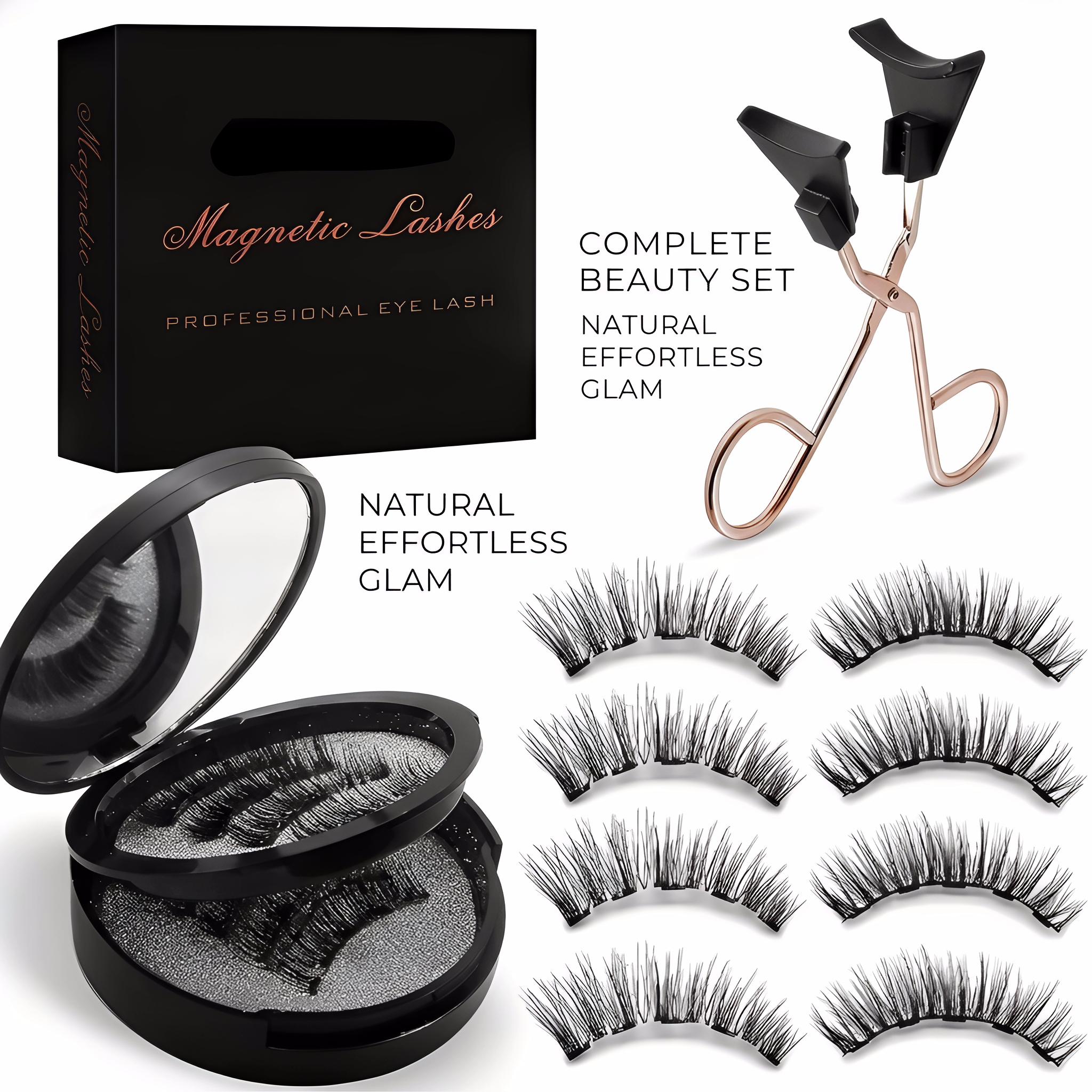 Magnetic Eyelashes, No Glue Magnetic Eyelashes - 4 Pair Natural Look, Lightweight & Waterproof False Lashes, Easy Application Without Eyeliner (Black)