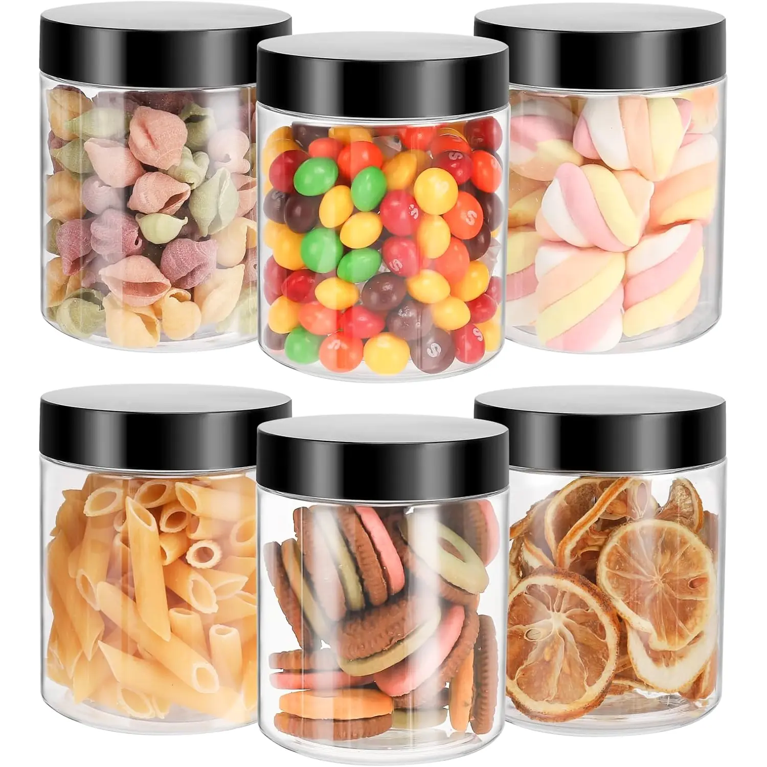 Mfacoy 6 Pack Plastic Jars with Lids, 8 Oz Clear Storage Container, Leakproof Plastic Mason Jars, Empty round Slime Container, Cosmetic Jars for Storing Dry Food, Peanut, Spice, Cookie, Candy Mfacoy
