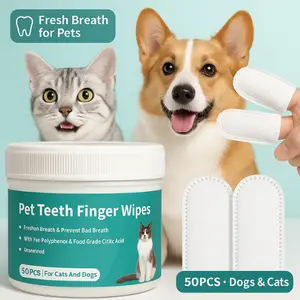 TQT Pet Dental Care Wipes - Cat & Dog Teeth Cleaning Finger Wipes - Reduces Plaque & Freshens Breath - 50 Pcs Reducing Plaque & Freshening Breath