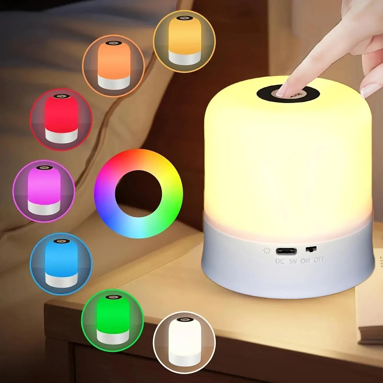 1pc Touch LED Night Lights, Color Changing Lights, Rechargeable Lamp, USB Powered, Adjustable Brightness, 16 Color Modes, 800Mah Battery Desktop Uplights for Bedroom Reading And Home Decoration, Sleep Aid And Holiday Gifts, Indoor Lighting
