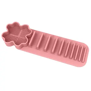 Multi-Functional Makeup Brush Holder, Silicone Wall-Mounted Drying Rack, Automatic Adhesive Brush Stand, Beauty Tool Organizer