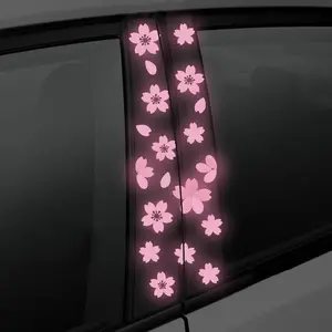 Sakura Reflective Decal Cherry Blossoms Sticker for Car B-Pillar Decals,Night Reflective B-Pillar DIY Sticker, Self-Adhesive Pretty Flowers Vinyl Decal, Universal Car Sticker, Decal for Cars