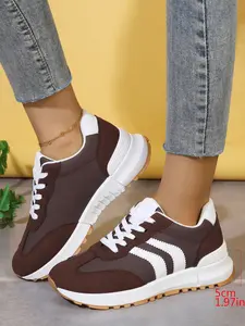 Thick Sole Sports Shoes 2026 Spring New Large Size Patchwork Agony Shoes Round Toe Dad Shoes, Casual Flatform Rubber Sole