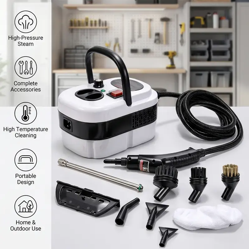 1500W High-Temperature Handheld Steam Cleaner, Pressurized Multi-Purpose Portable Steamer with Accessories for Home Deep Cleaning. High-Pressure Machine for Car Detailing, Kitchen Grease, Bathroom Grout, Couch, Upholstery & Furniture. Natural & Safe.