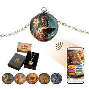 Youtysunny's Minimalist NFC Bible Necklace: Stainless steel & resin design, waterproof and durable. No app or charge needed. Delivers mood-based verses & music in 10+ languages for emotional comfort and spiritual healing. A Black Friday limited gift.