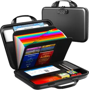 Fireproof Accordion File Organizer with Lock,Hard-Shell Fireproof Document Box with 13 Pockets for Certificates, Passports Laptop Important Documents Portable Home Office Travel Safe Storage