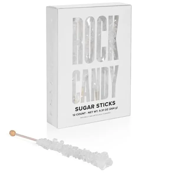 Candy Envy - White Rock Candy Sugar Sticks - Original Sugar Flavored - 12 Indiv. Wrapped