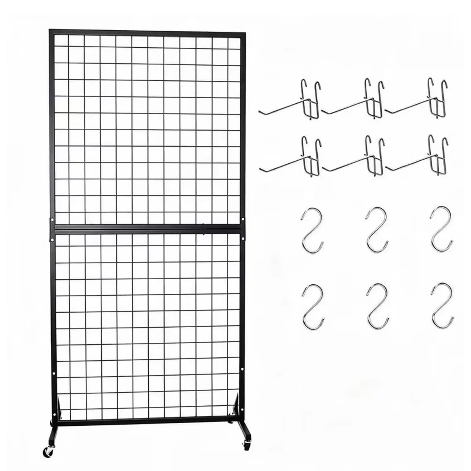 Wall Panels Standing Wire Grid, Sturdy Display Rack with Base Wheels Freestanding Gridwall Panel Tower for Shows, Black