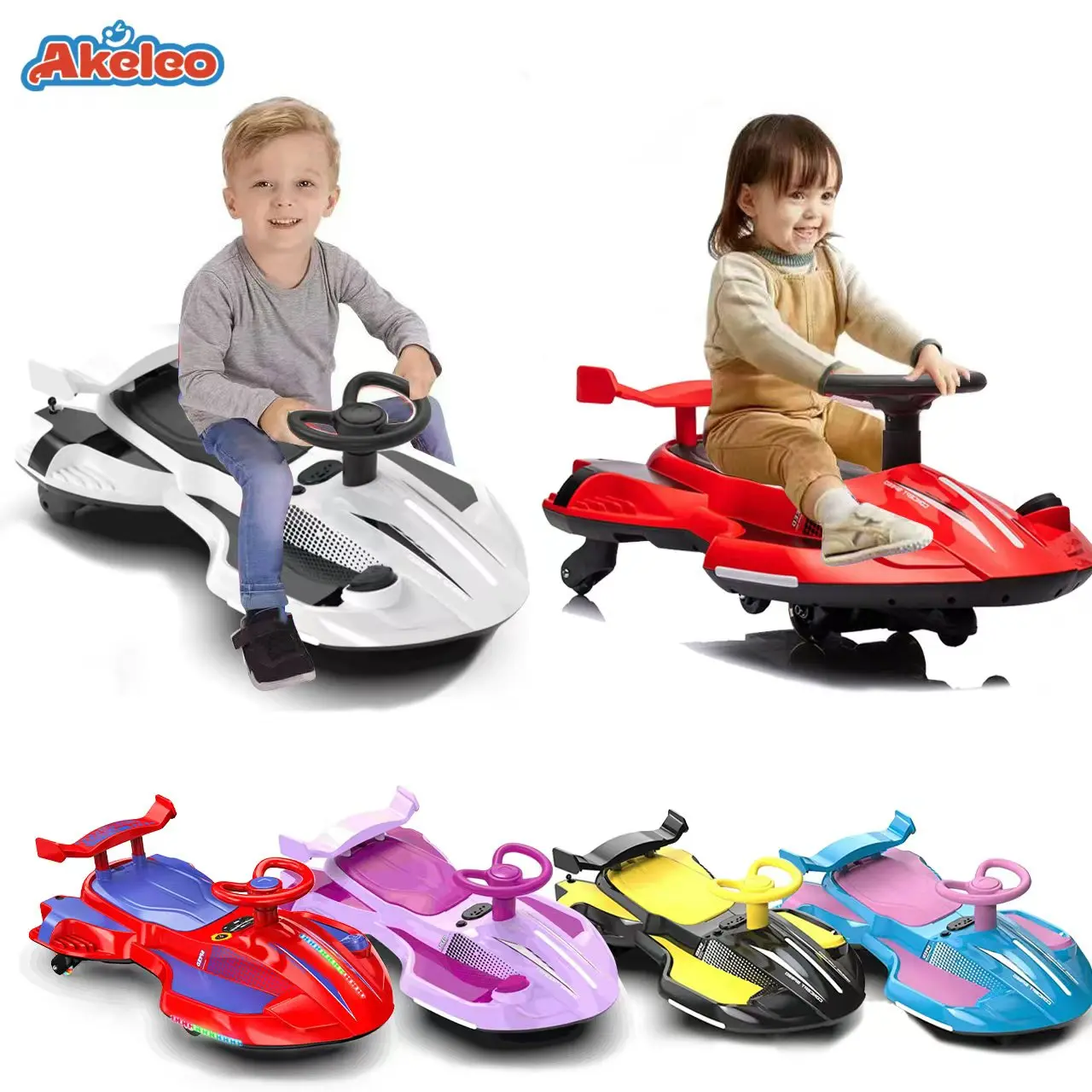 Akeleo 12V Electric Wiggle Car with Pedal 2 in 1 Ride On Toys for Kids Ages 3+ Anti-Rollover Flashing Wheels Bluetooth Music & Sprayer System 360° Smooth Control Multifunctional Buttons LED Flashing Wheels Unique Spray System,Devil Car,Christmas gifts