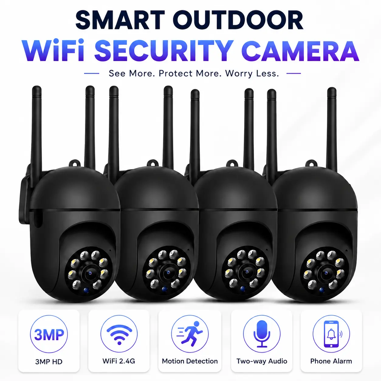 JOOAN HD Video Pan-Tilt Portable Security Camera - 3MP HD, 2.4GHz Wi-Fi, Night Vision, Motion & Sound Detection, 2-Way Audio, Micro SD/Cloud Storage, Outdoor Monitoring
