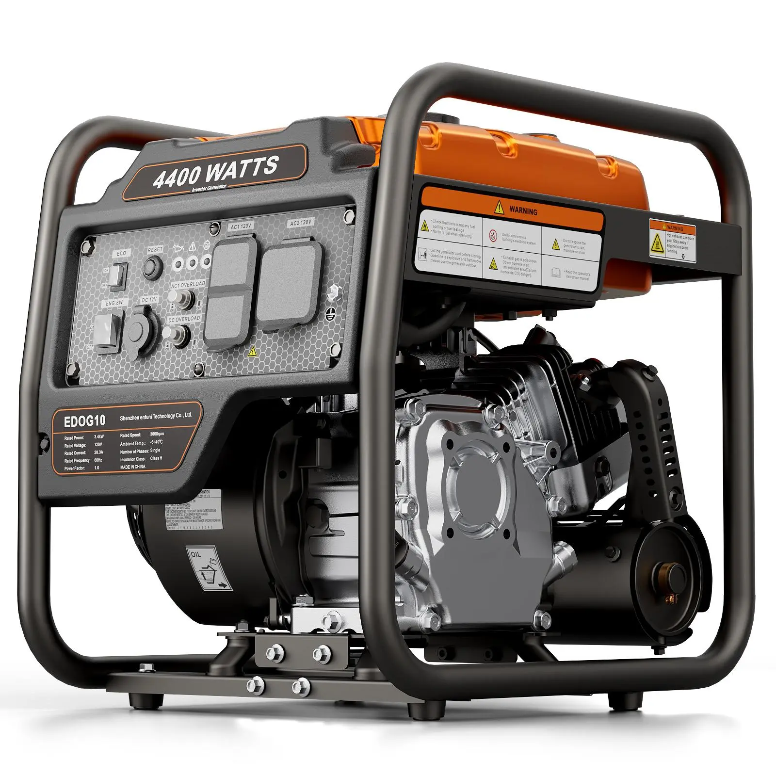 Efurden Power Equipment 4400 Watts Inverter Generator Gas Powered, Portable Open Frame Generator, Low Noise with ECO Mode, RV Ready, Emergency Home Backup