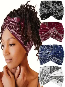 Boho Style Paisley Pattern Cross Headbands, Burgundy Blue Colors, Versatile Fashion Accessories for Women & Girls, Headband Head Wrap, Headband Set