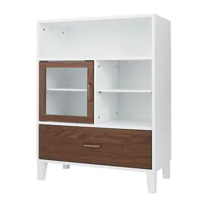 Tyler Modern Wooden Floor Storage Cabinet, Walnut/White