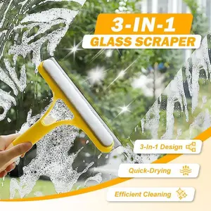Mirrors Scraper, New Squeegee for Shower Glass,3 in 1 Window Cleaning Scraper,3 in 1 Spray Function for Glass Doors for Windows Glass, Brush. All-Purpose Window Cleaner Tool.