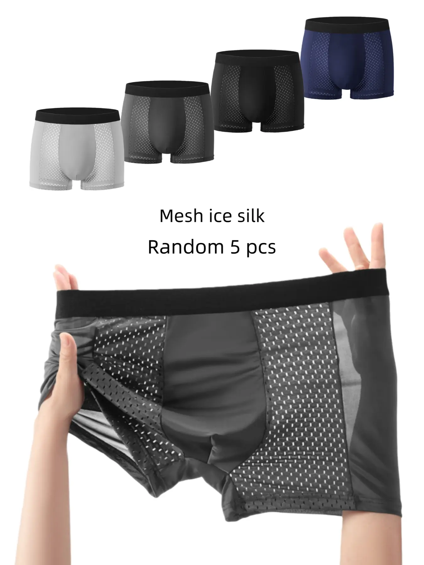 Men's 5-Pack Underwear Set, Ice Silk Mesh Breathable Lightweight Quick-Dry, Plain Comfortable Inner Wear for Daily Use, Breathable Soft Underwear, Silky Breathable Boxer