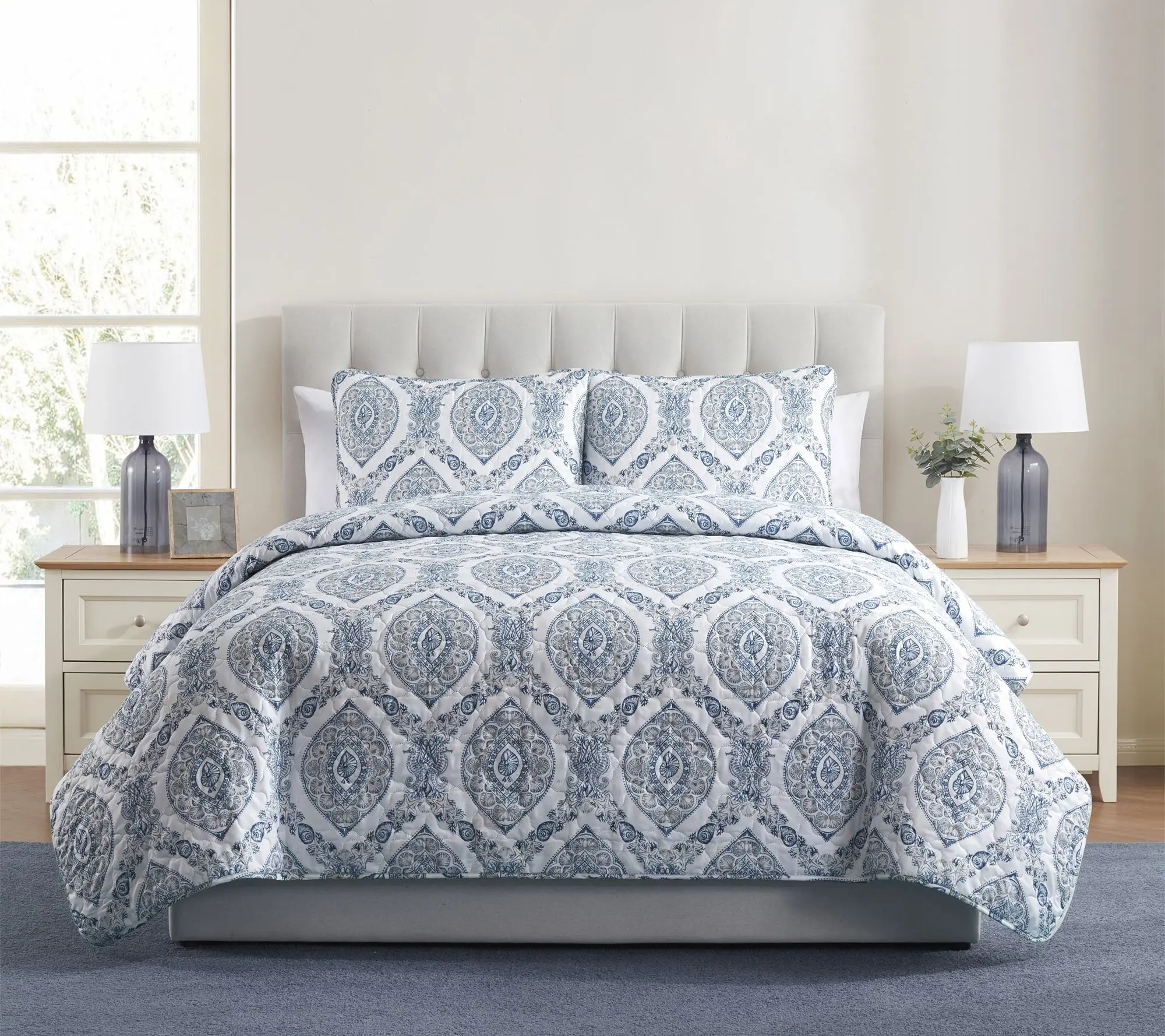 VCNY Home Sea Damask 3pc Coastal Quilt Set, Full/ Queen VCNY Home Sea Damask 3pc Coastal Quilt Set, Full/ Queen