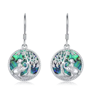 MEIDERBO Mothers' Day S925 Sterling Silver Earrings Two Elephant Abalone Shell Dangle Earrings Gifts for Women Mom Mother