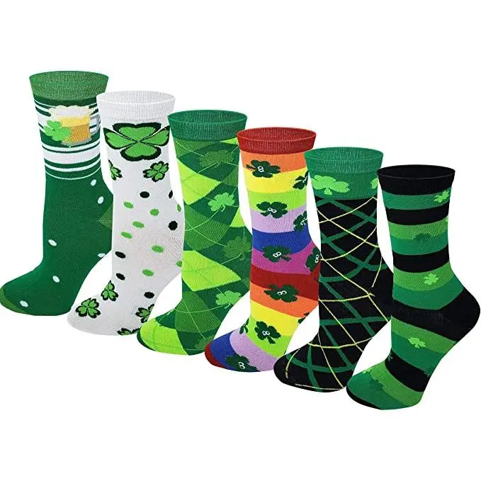 Women's 6-Pair Pack Neon Spandex Crew Socks - Soft Ribbed, Elastic Stretchy Wrap, Casual Comfortable for Saint Patrick's Day, School, Fit, Funny Everyday Wear