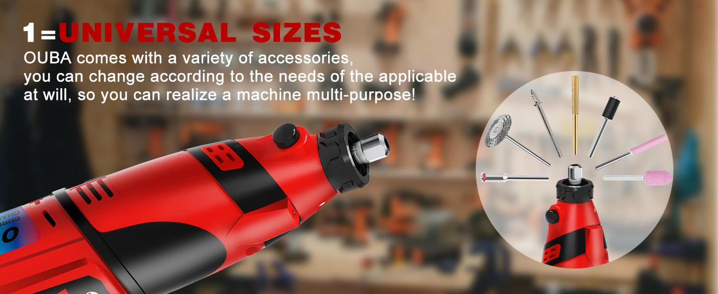 OUBA Cordless Rotary Tool Kit 12V Strong Magnetic Motor 5 Speed 18000 RPM 54 Accessories for Sanding Polishing Chainsaw Sharpener Carving Cutting DIY Crafts Drill Bits, for 3D printer