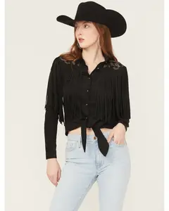 McKinney Faux Suede Long Sleeve Fringe Top