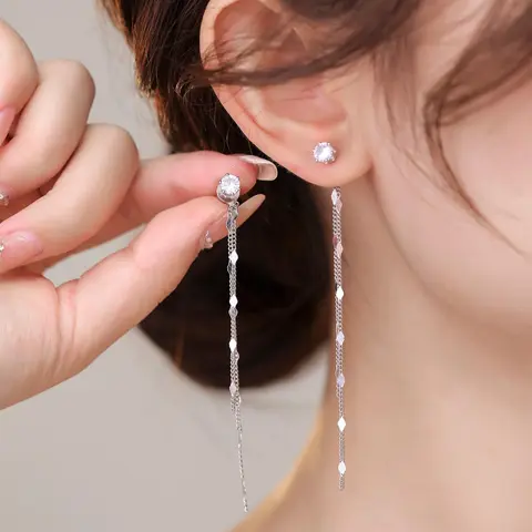 Women's Elegant Rhinestone Decor Tassel Design Dangle Earrings, 1 Pair Trendy Exquisite Dangle Earrings, Chic All-match Stylish Jewelry As Gift for Girlfriend, Decoration, Dangling Earrings