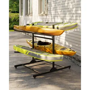 Garvee Freestanding Adjustable Kayak Storage Rack for 4 Kayaks or Canoes - Heavy Duty Double-Sided Stand - Premium Outdoor and Indoor Kayak Holder and Storage Solution