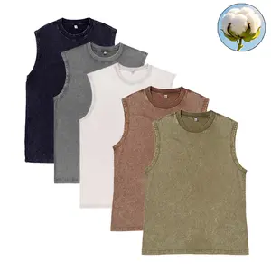 5-Pack Men’s Oversized Sports Vintage Heavy Cotton T-Shirts, Washed, Loose Fit, Athletic Sleeveless Tank Tops