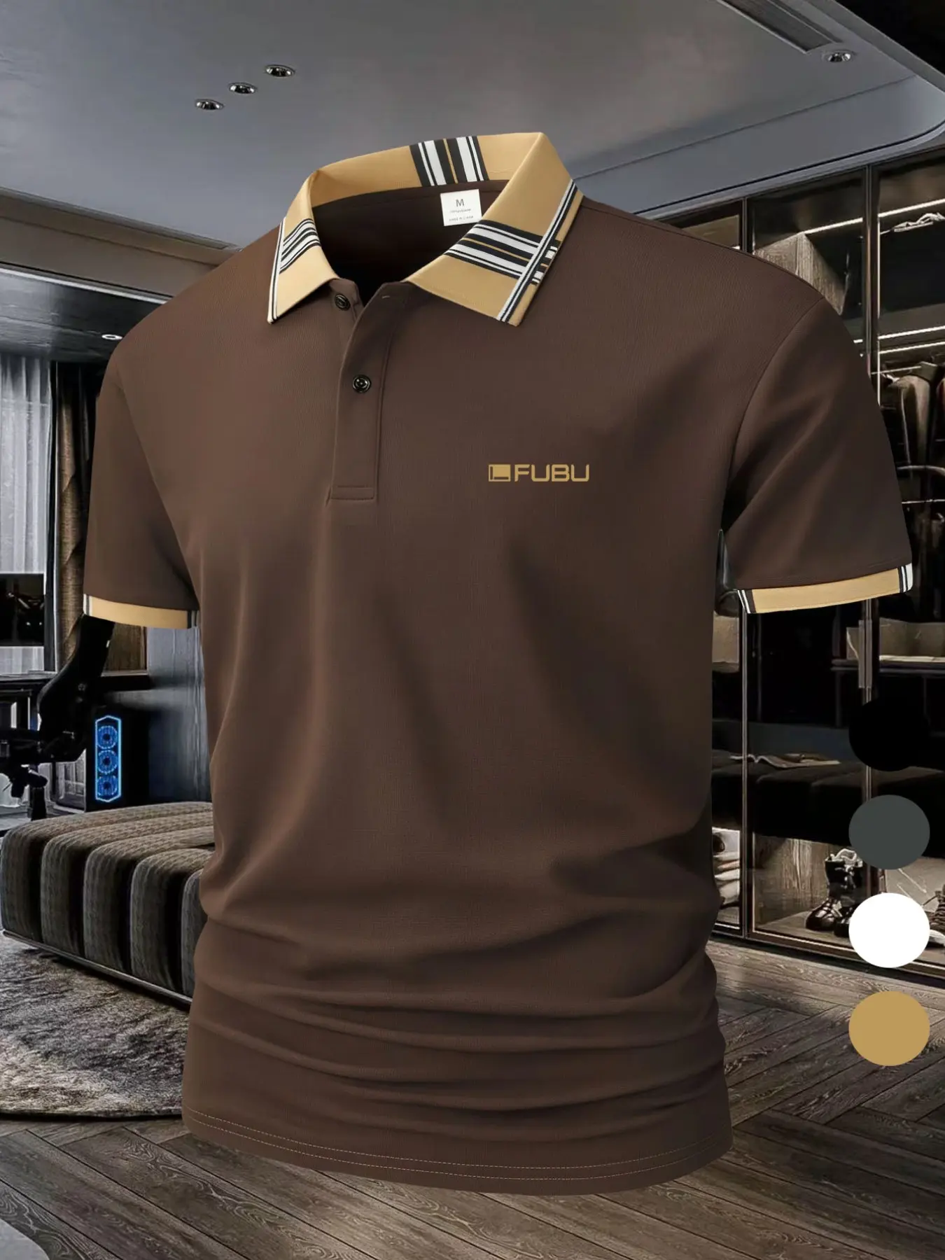 Square FUBU [Golf Style] Men's Professional Polyester Polo Shirt, Sports and Leisure, Stylish and Comfortable, Classic Short Sleeve, Men's Wear resistant and Durable, Multi color in