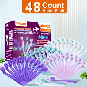 Buy 1 Get 1 Free 48 Count Disposable Travel Toothbrushes, Pre-Pasted Mini Toothbrush with Toothpick, No Water Needed, Individually Wrapped Mint Toothbrushes for Travel & Work