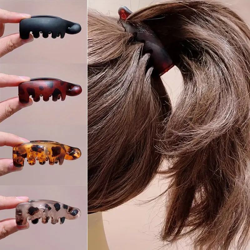 4pcs Women's Non-Slip Banana Hair Clips - Vintage Oval Leopard Print, Amber and Black, Suitable for Secure Ponytails, Buns, and Curly Hairstyles